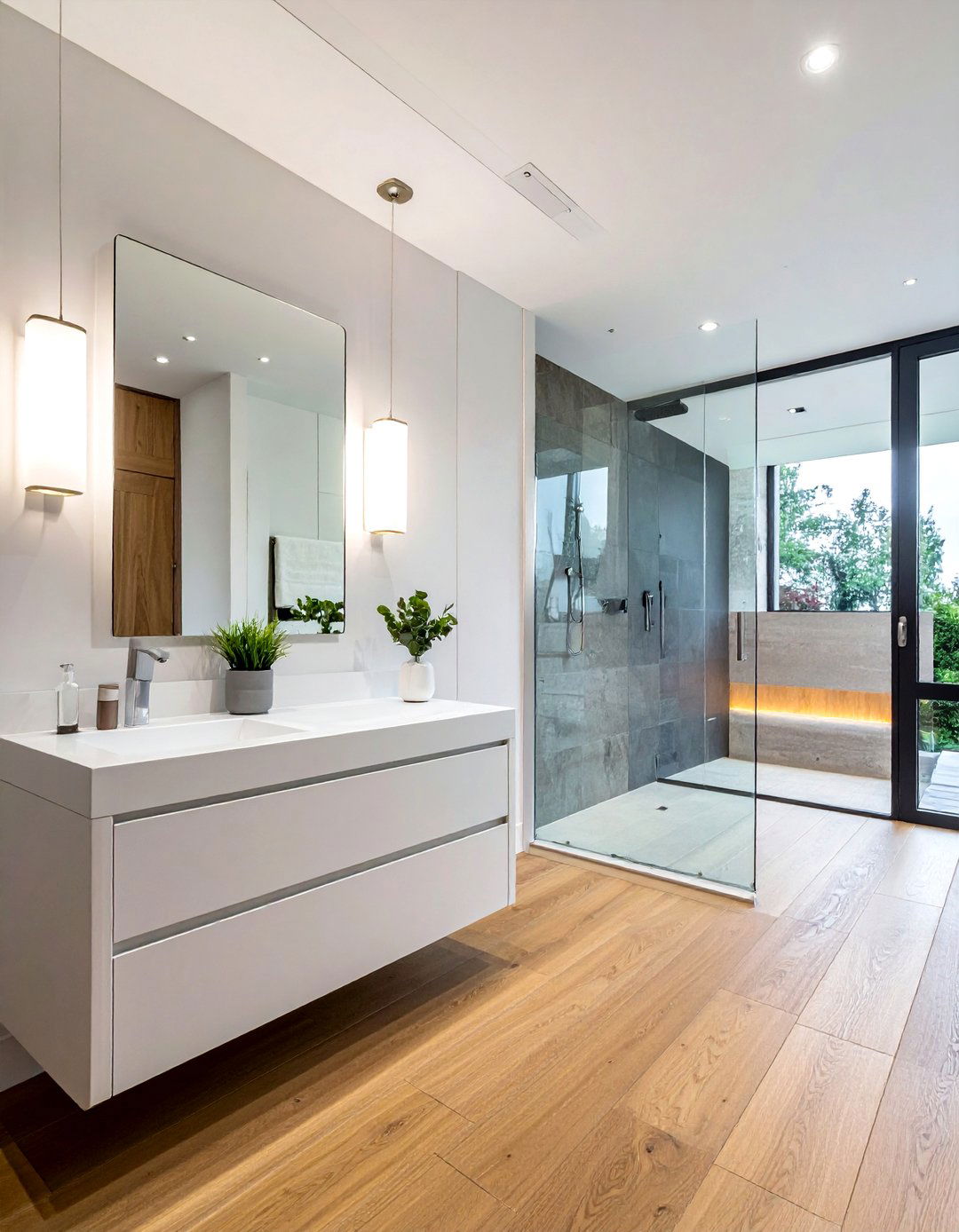 Wide plank wood - 30 bathroom wood floor ideas