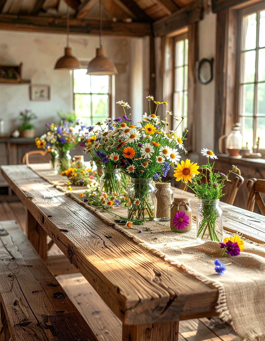 Wildflower Table Runner - 30 dining room flower ideas