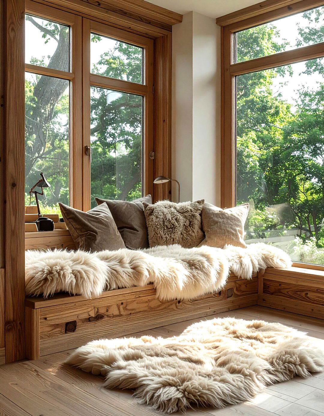 Window Nook Sheepskin - 30 sheepskin living room ideas