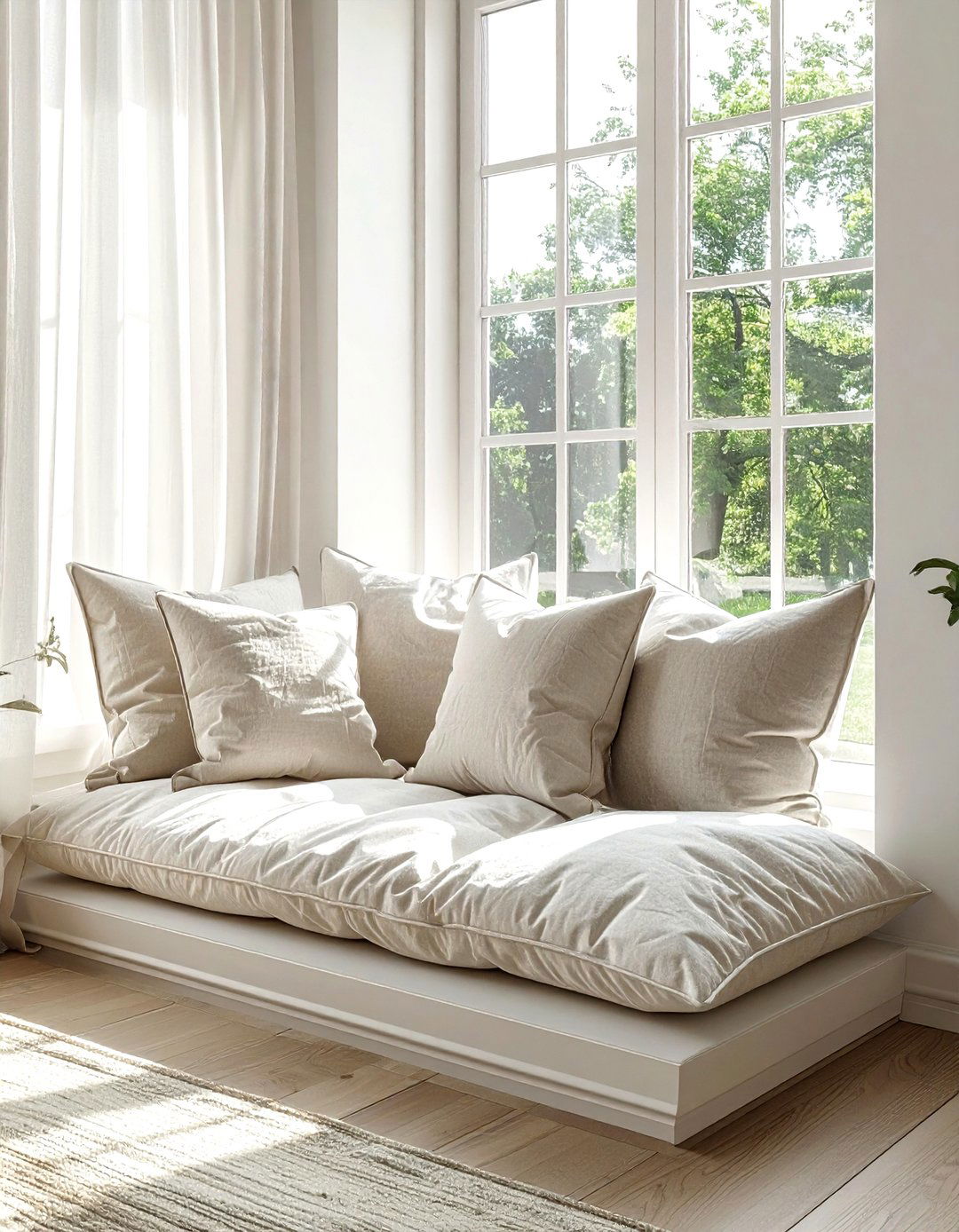 Window Seat Floor Pillow - 30 living room pouf seating ideas