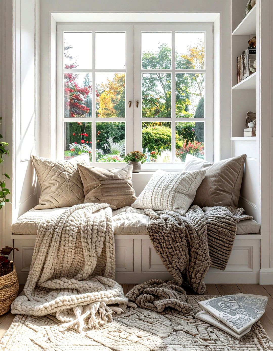 Window Seat Layering - 30 living room blanket styling ideas