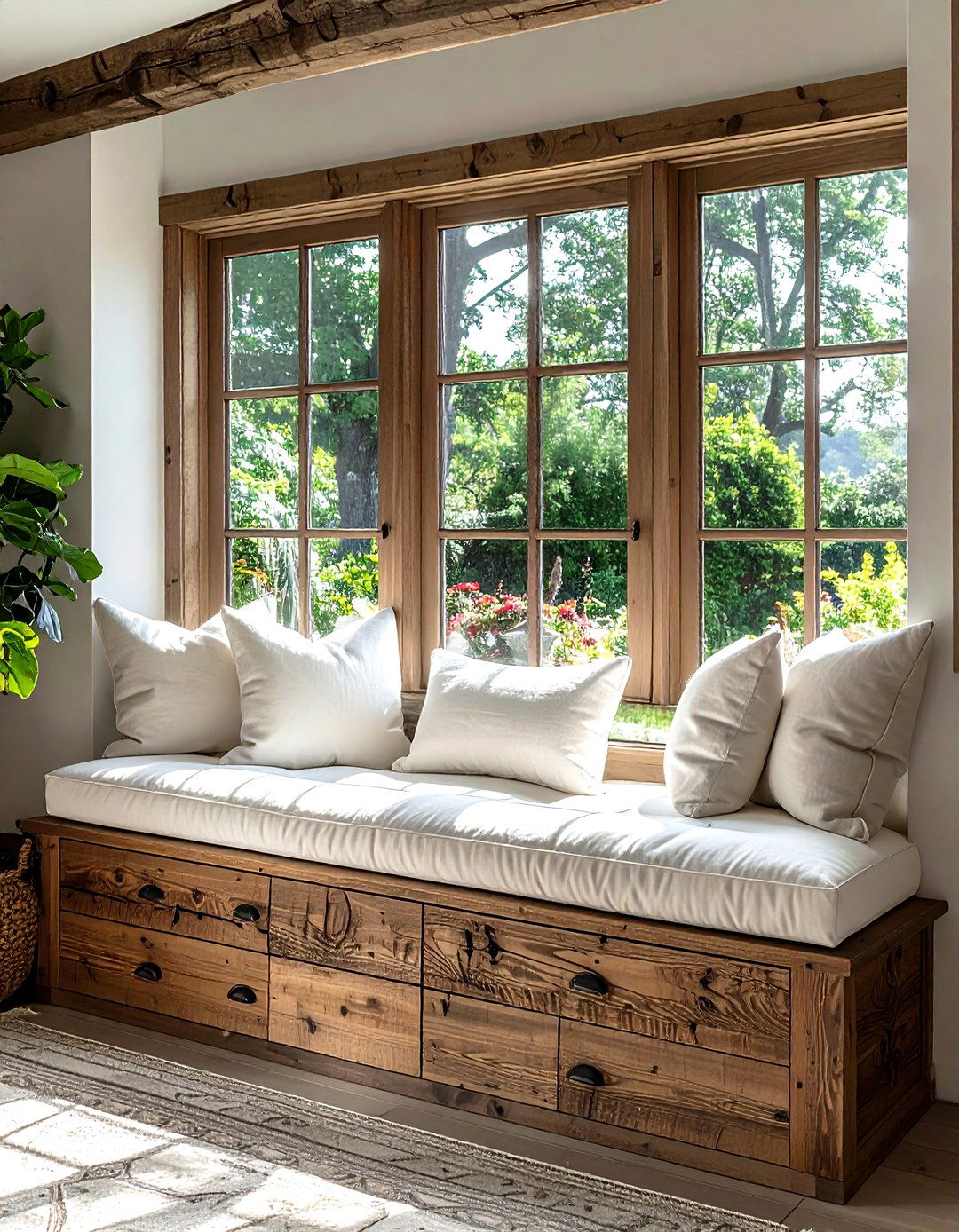 Window Seat Storage - 30 living room organization ideas