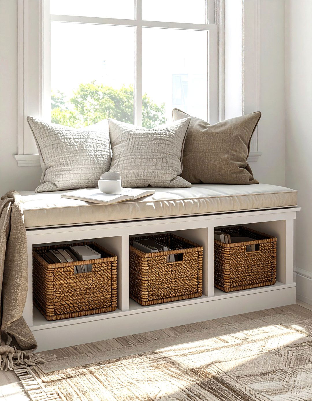 Window Seat Storage - 30 rattan basket ideas