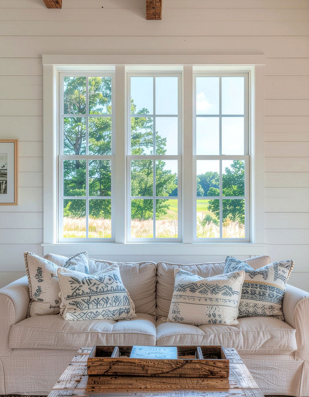 Window frame photo display - 30 living room photo displays