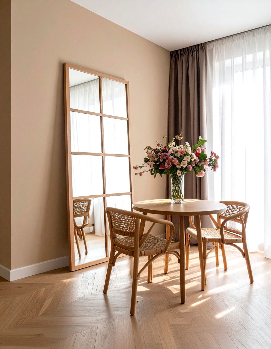 Window pane floor mirror - 30 leaning mirror dining room ideas