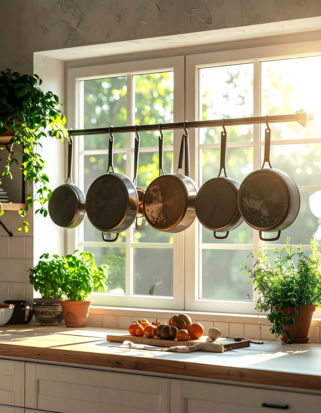 Window pot rack - 30 kitchen pot rack ideas
