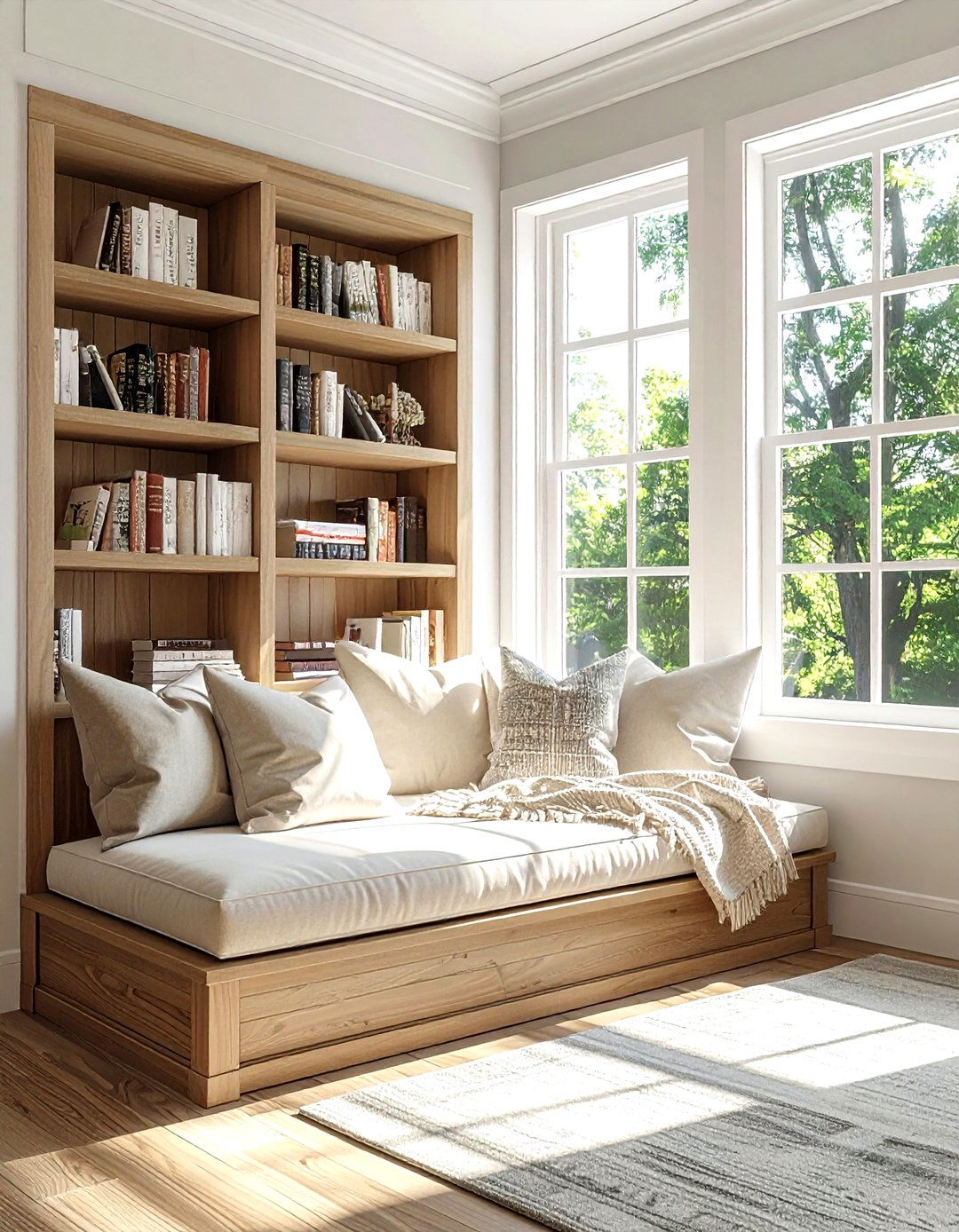 Window seat book nook - 30 book decor ideas_1