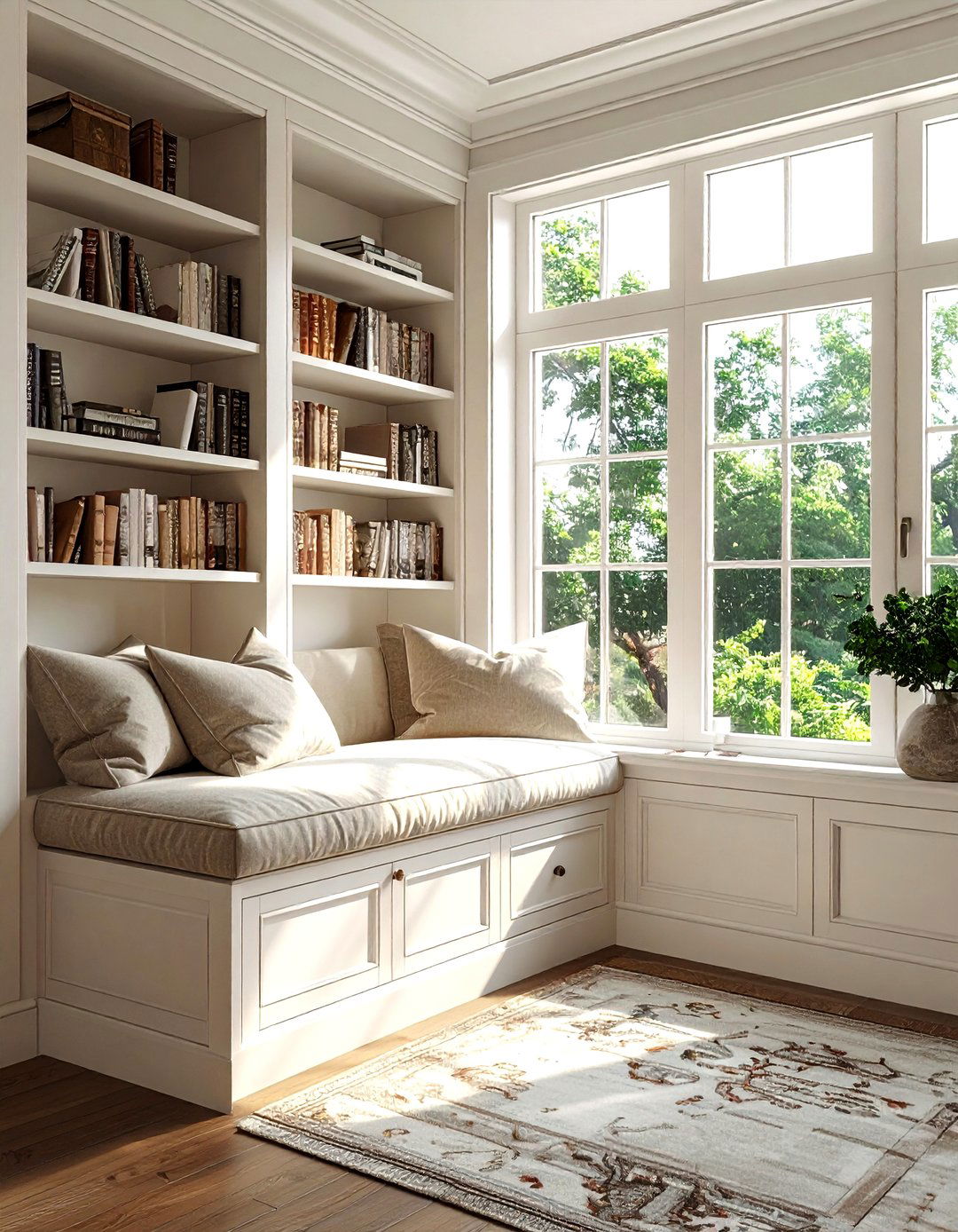 Window seat storage - 30 living room wall storage ideas