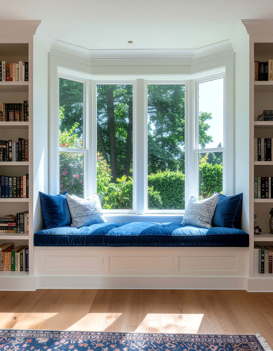 Window seat with bookshelf - 30 living room bookshelf ideas