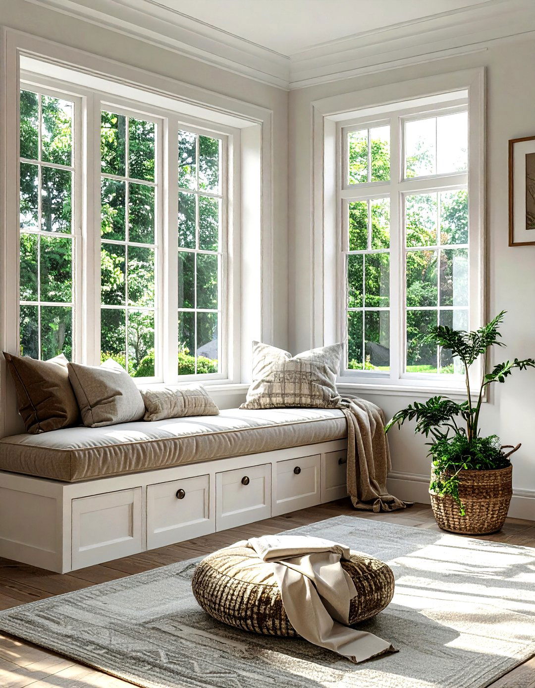 Window seat with drawers - 30 living room blanket storage ideas