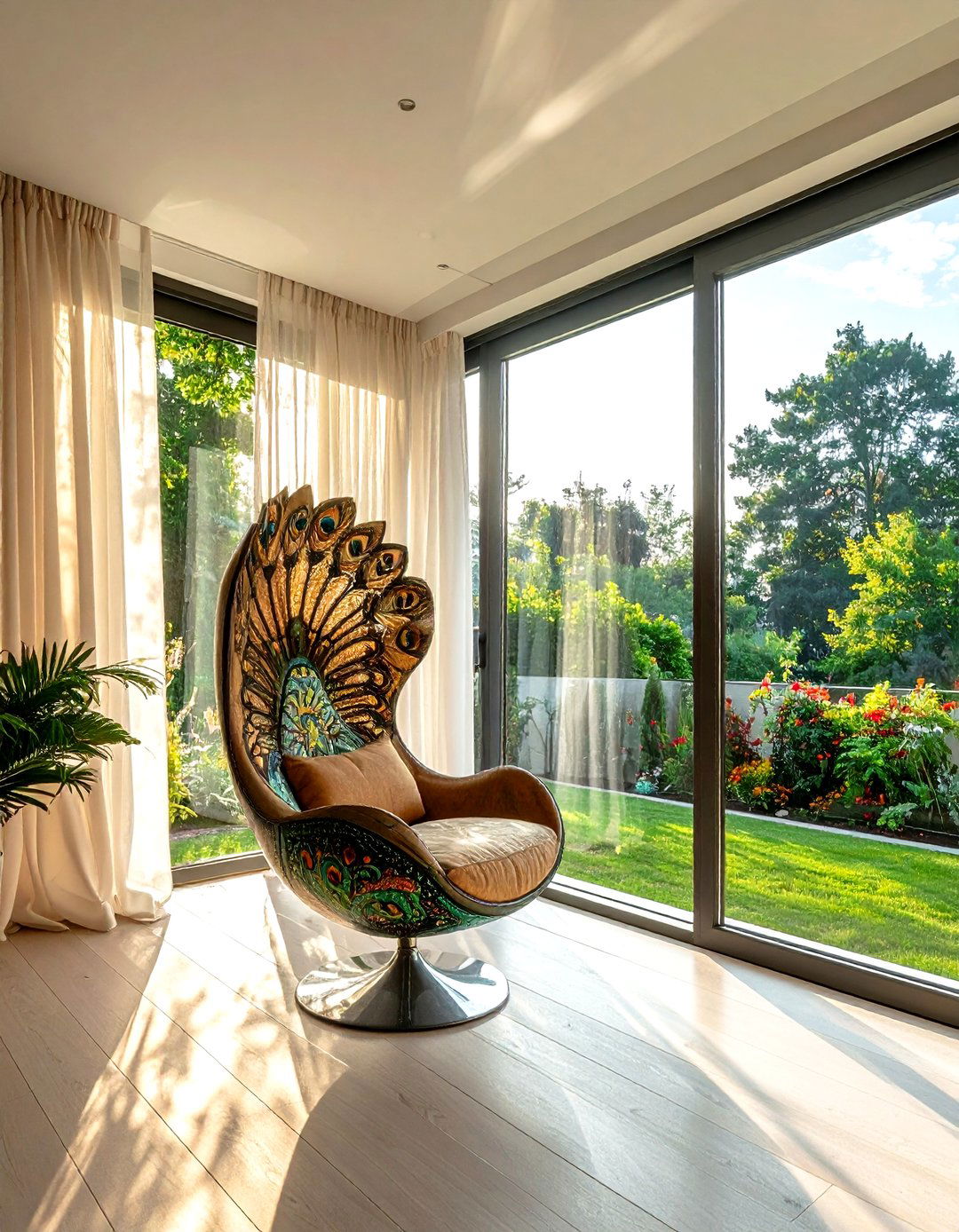 Window seating peacock chair - 30 living room peacock chair ideas