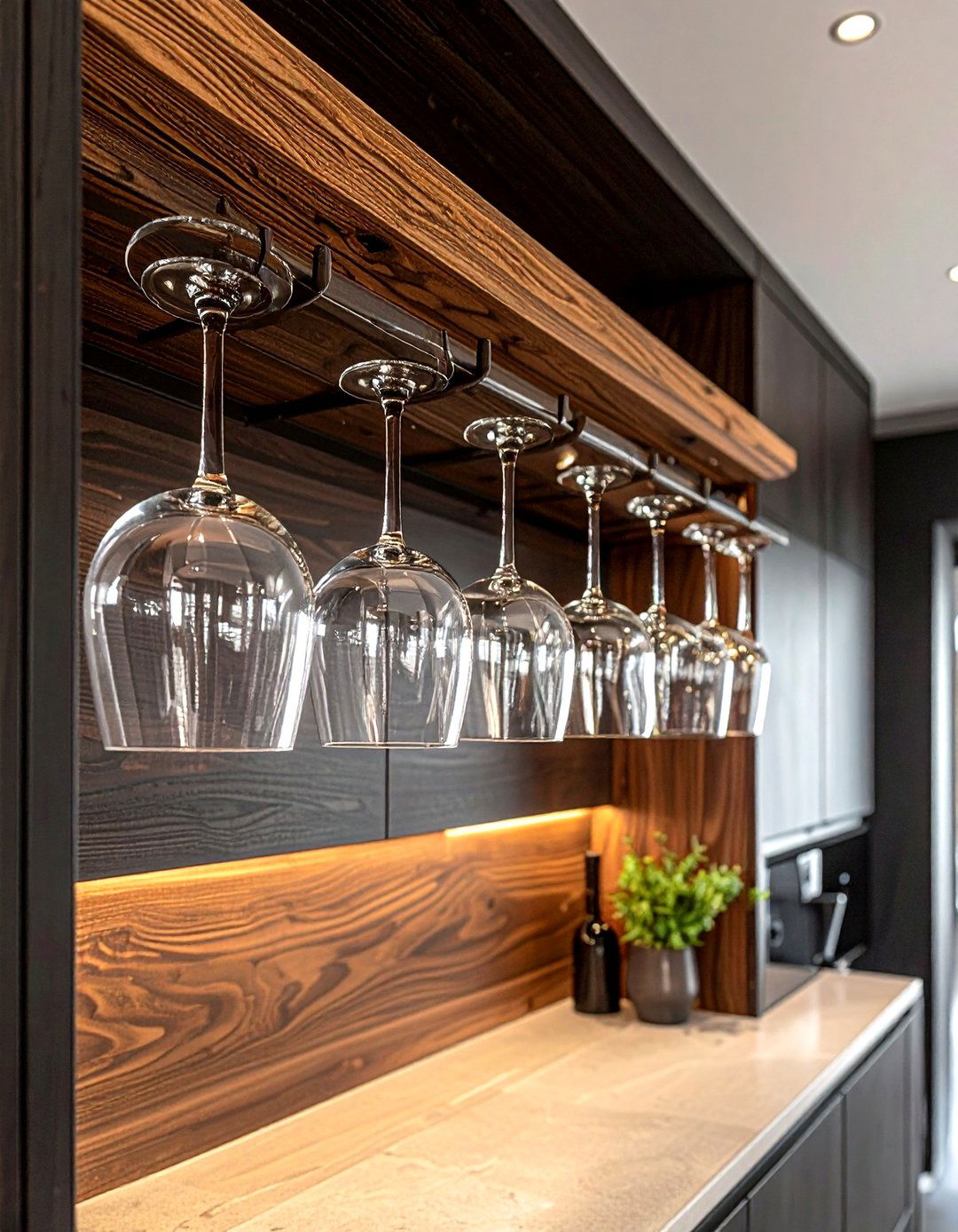 Wine glass rack under cabinet - 30 kitchen storage tips