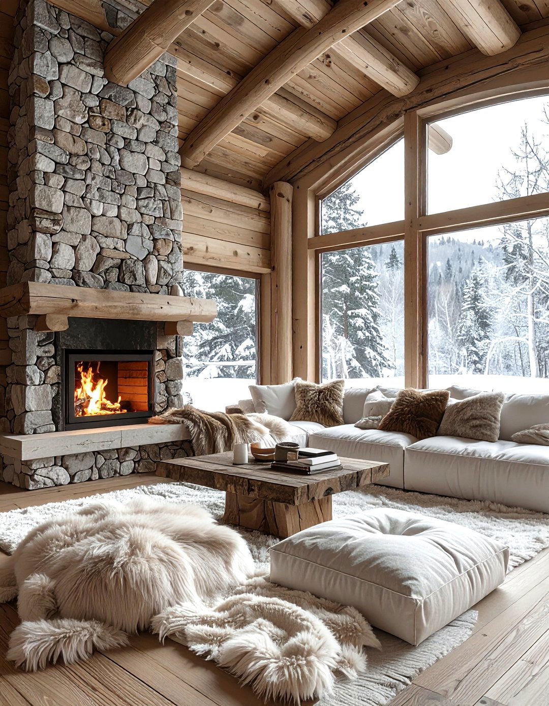 Winter cabin interior - 30 living room cabin furniture ideas