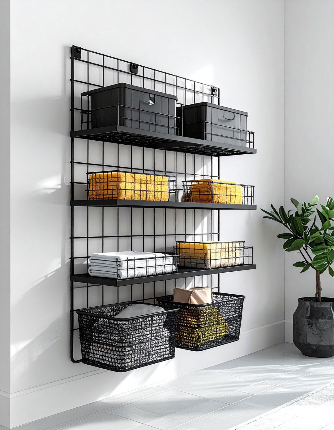 Wire Basket Wall Grid - 30 laundry room storage ideas