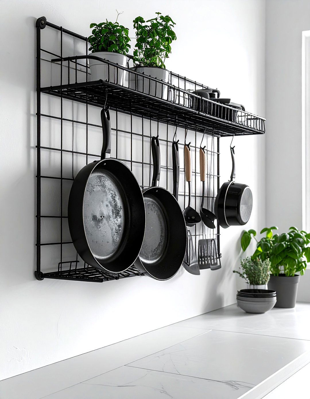 Wire Grid Organizer - 30 wall pot rack kitchen ideas