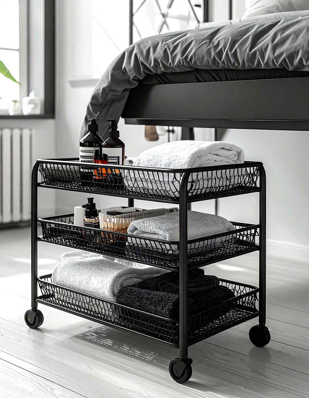 Wire Mesh Cart - 30 bathroom under bed storage ideas