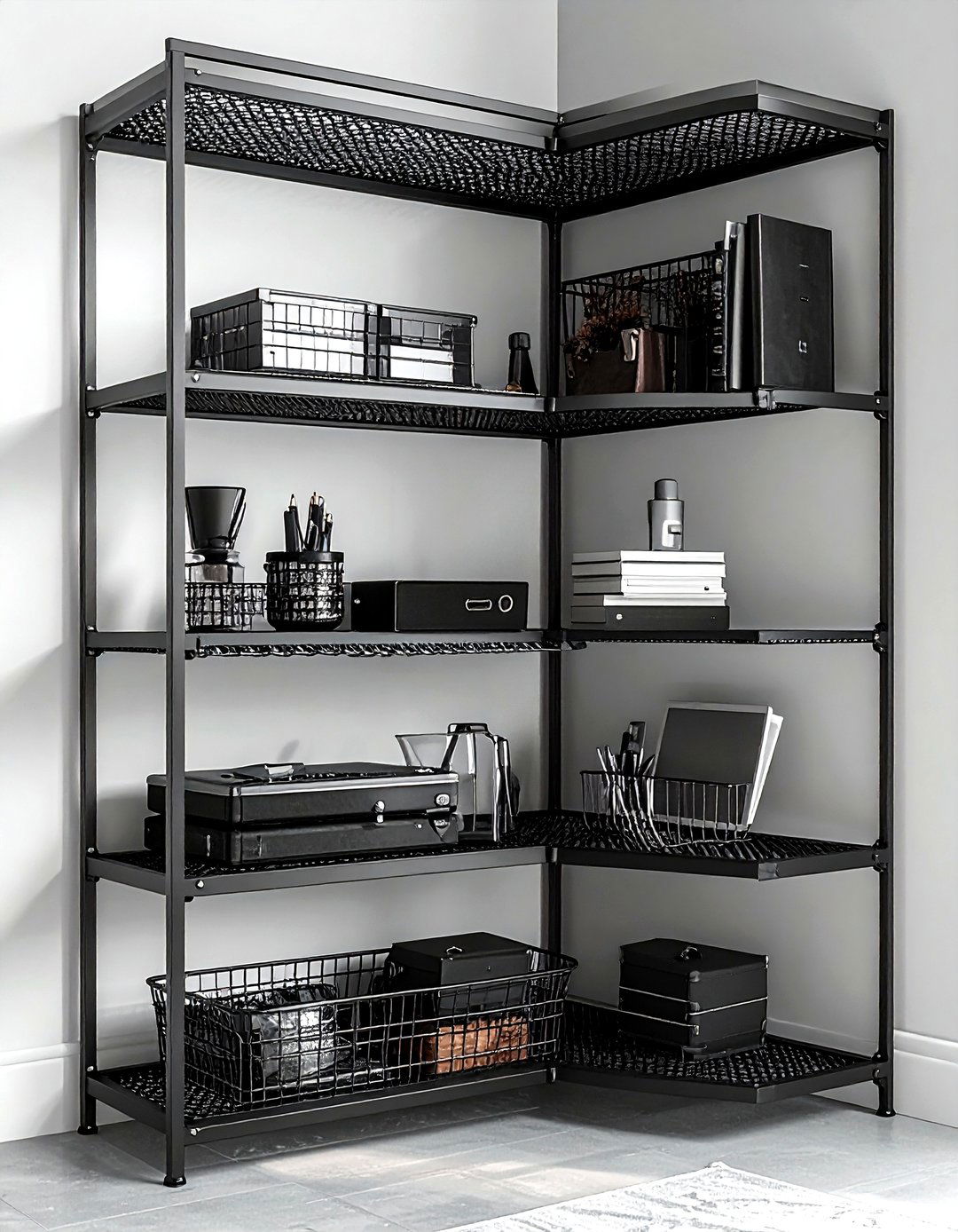 Wire Mesh Corner Shelf - 30 living room corner shelving ideas