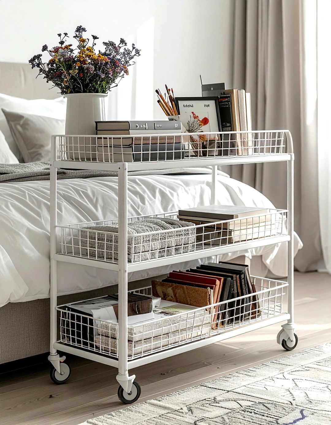 Wire Rolling Carts - 30 living room under bed storage ideas