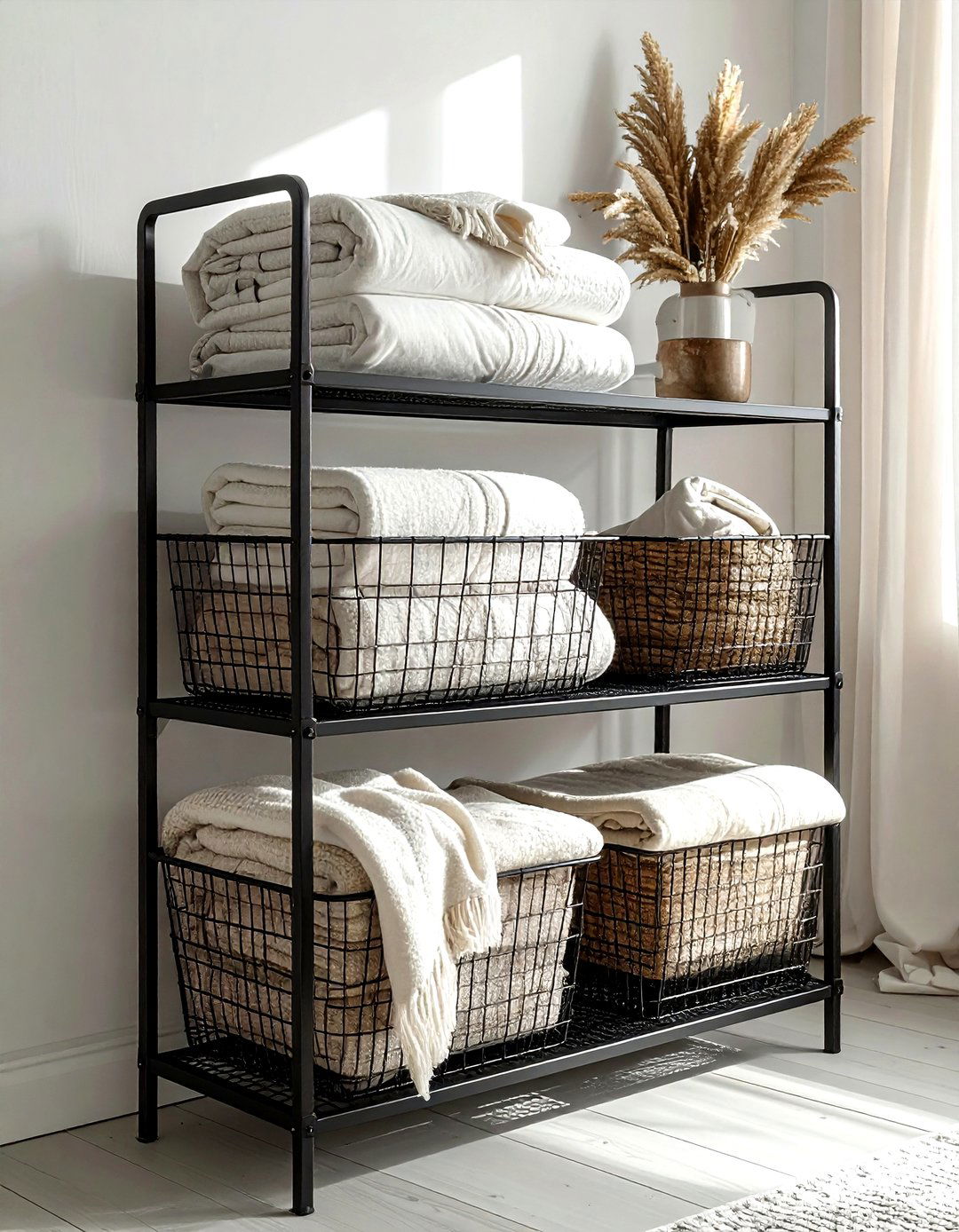 Wire basket storage cream - 30 industrial cream living room ideas