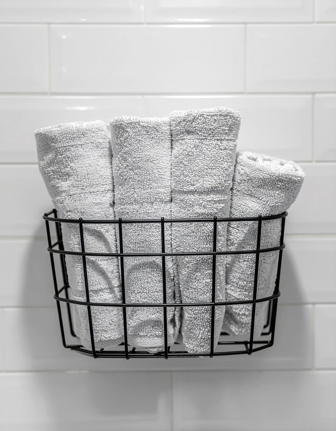 Wire basket - 30 bathroom towel display ideas