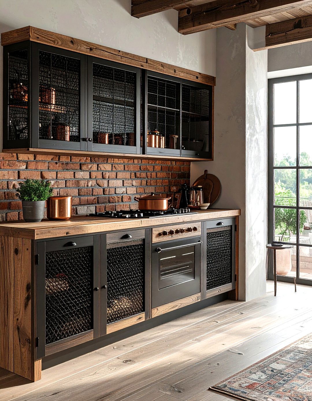 Wire mesh cabinet inserts - 30 DIY kitchen cabinet ideas