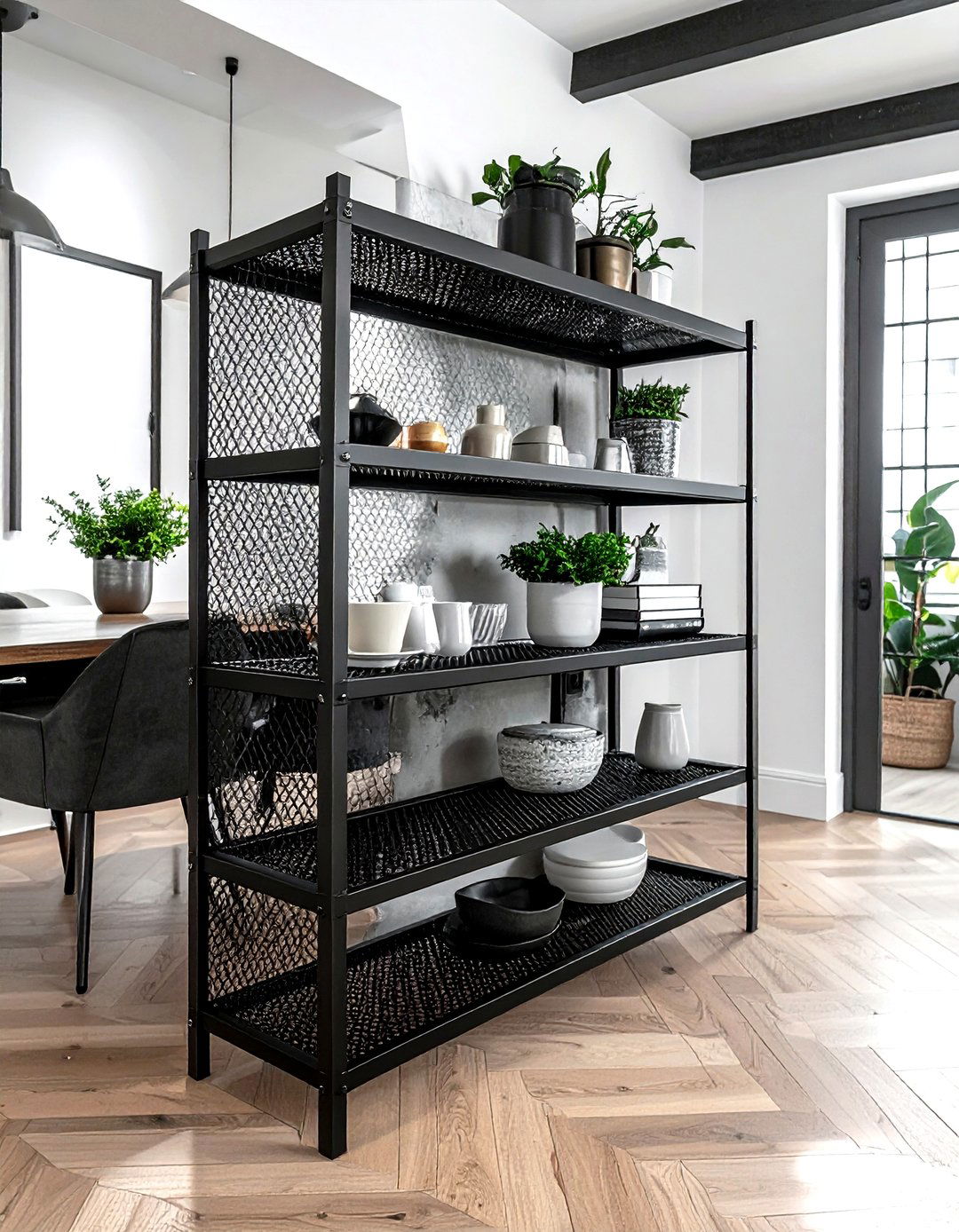 Wire mesh shelving - 30 dining room wall shelving ideas