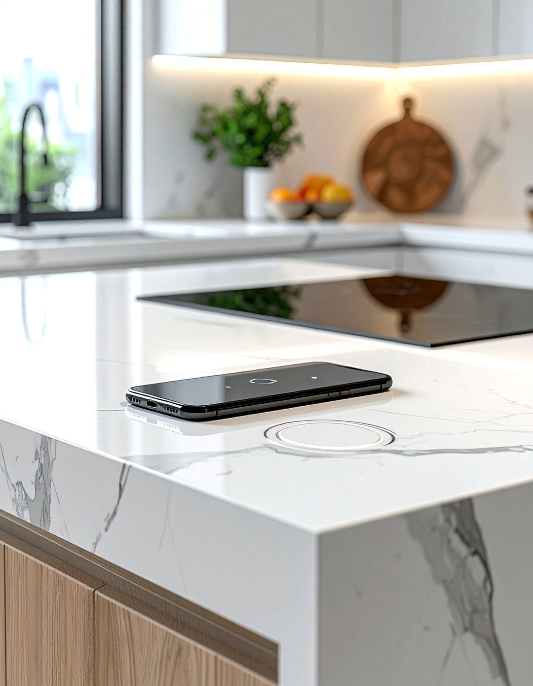 Wireless charging countertop inlay - 30 kitchen charging station ideas
