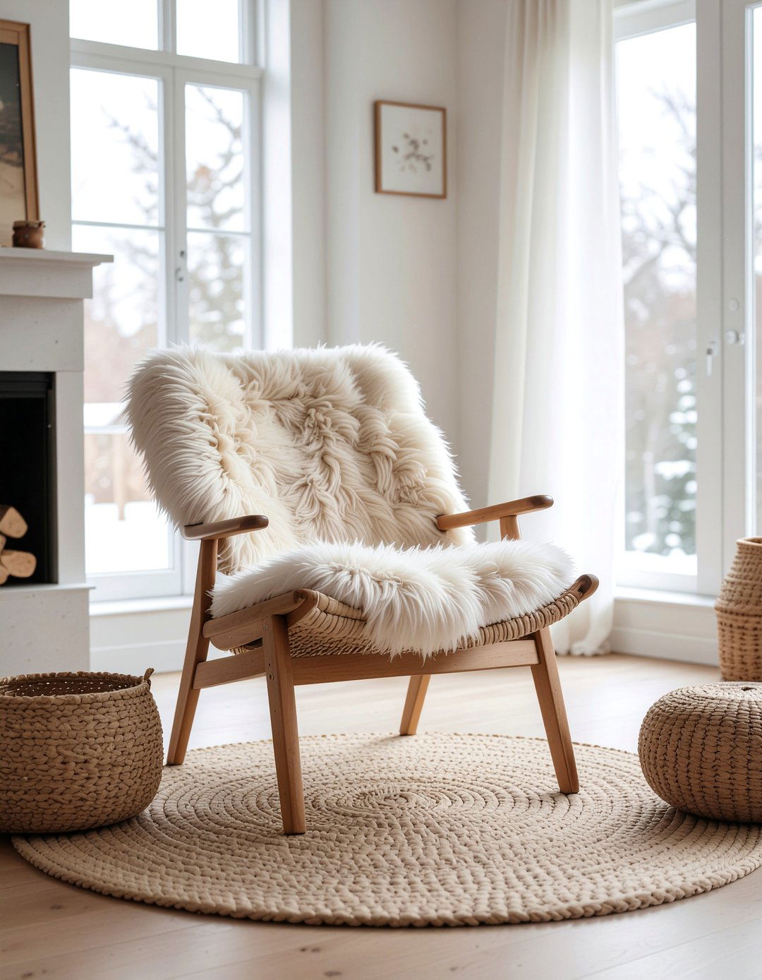 Wishbone Chair With Sheepskin - 30 living room wishbone chair ideas