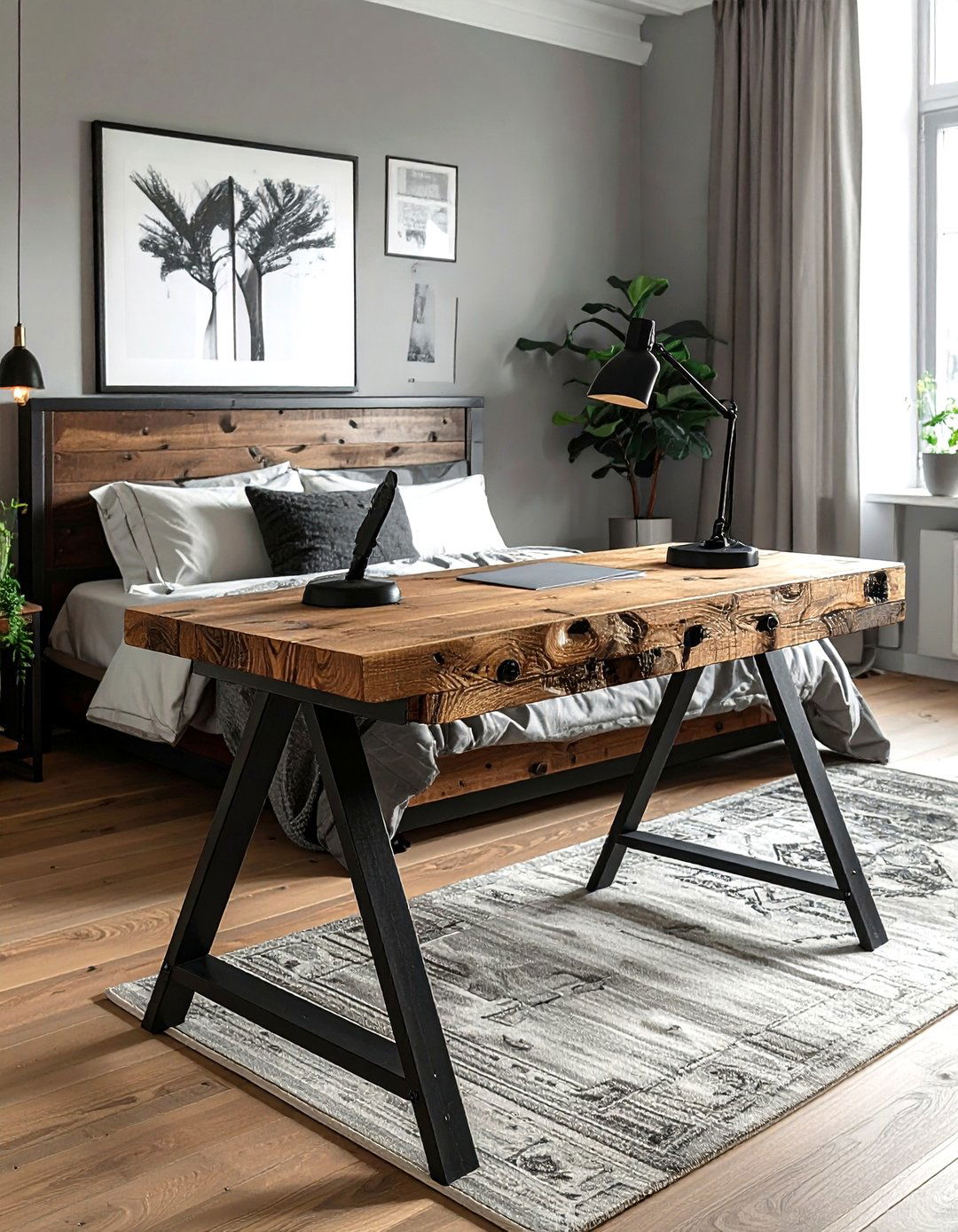Wood And Iron Desk - 30 industrial black bedroom ideas
