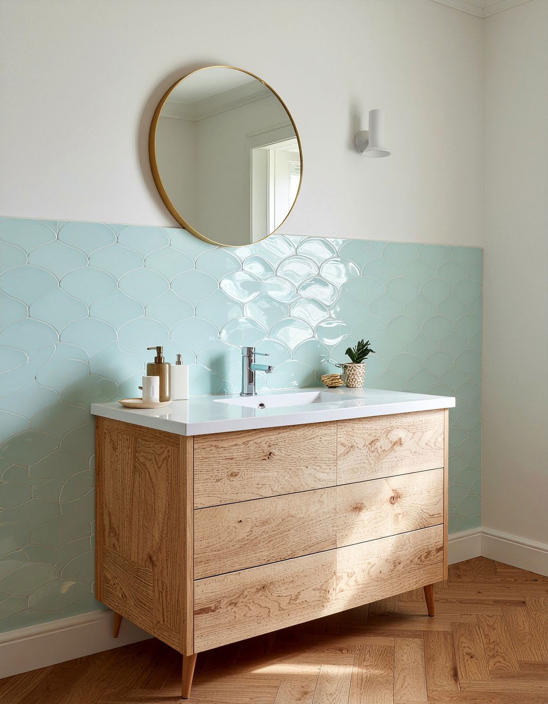 Wood And Scalloped Tile - 30 scalloped tile bathroom ideas