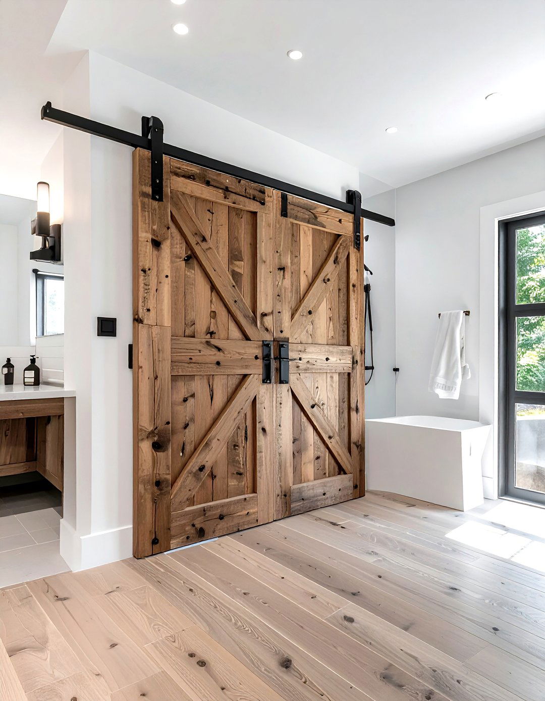 Wood Barn Door - 30 wood bathroom ideas