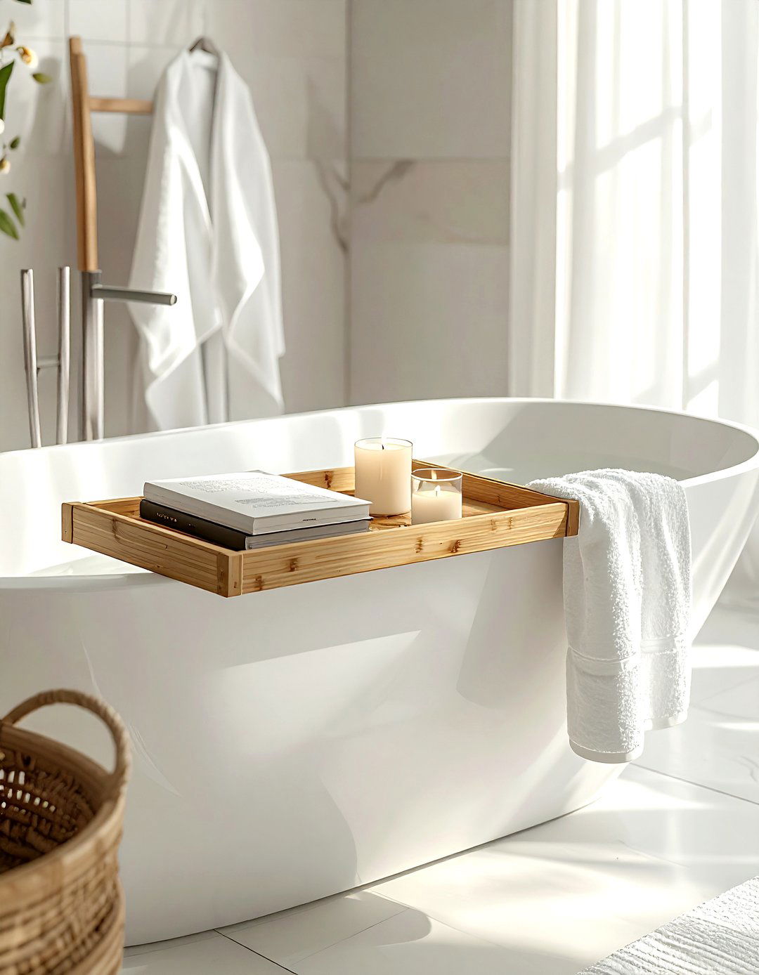 Wood Bath Caddy - 30 beige bathroom accessories ideas