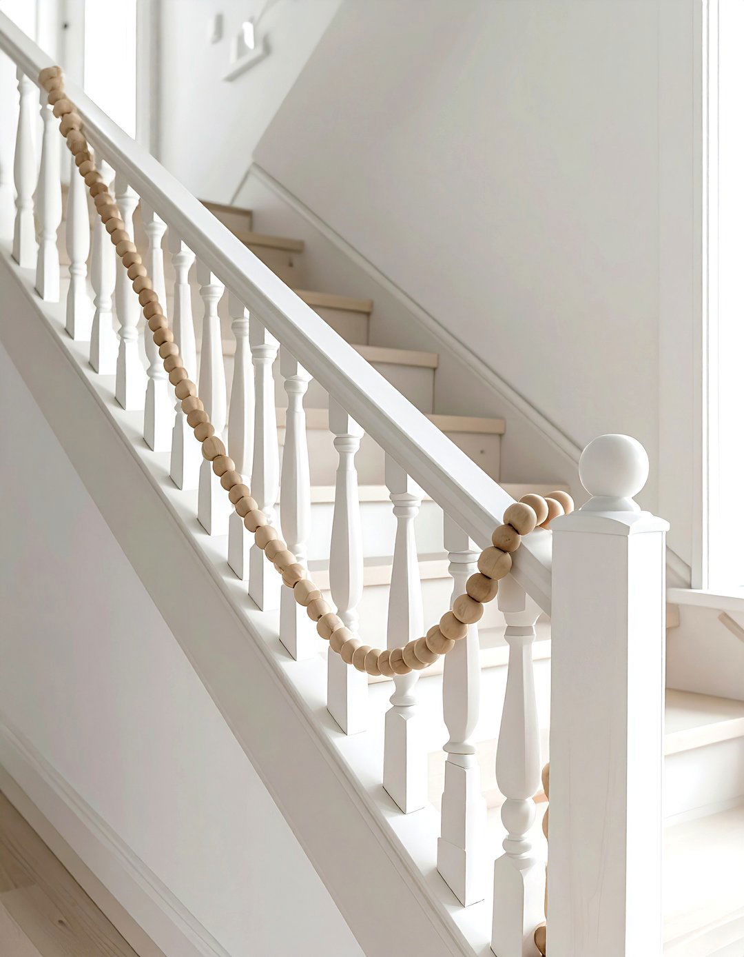 Wood Bead Garland - 30 banister decor ideas