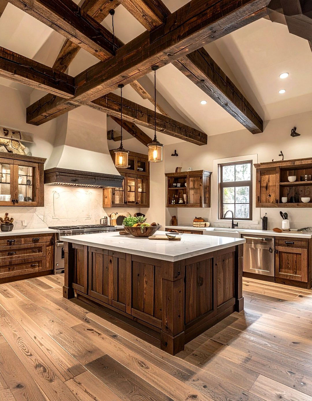 Wood Beam Cabin Kitchen - 30 rustic cabin kitchen ideas