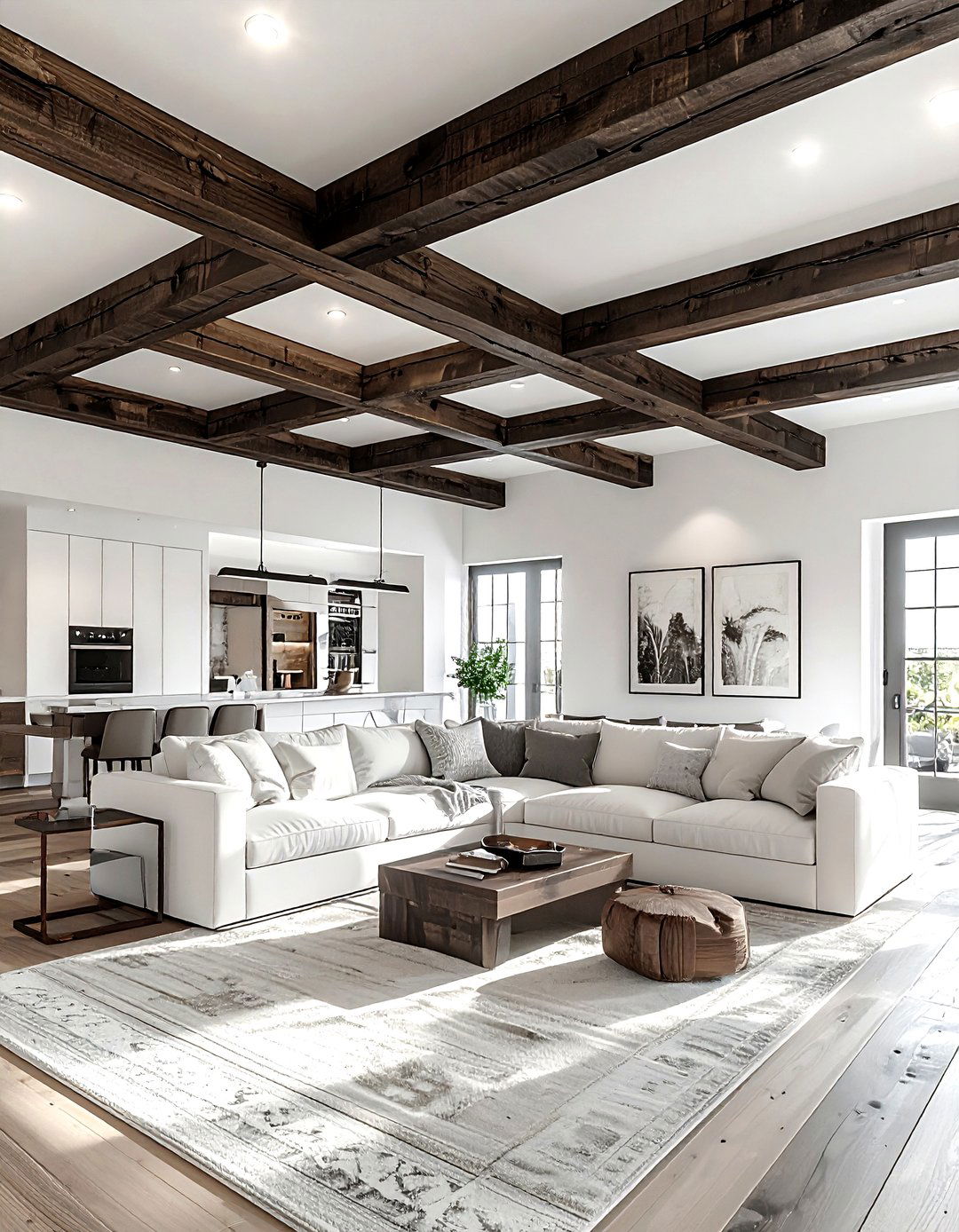 Wood Beam Ceiling - 30 industrial white living room ideas