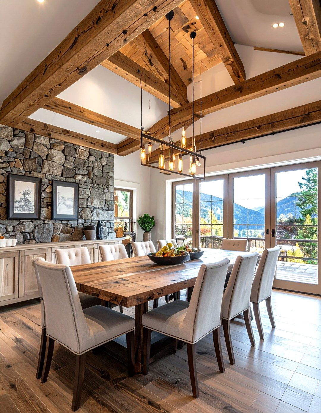 Wood Beam Light - 30 dining room ambient lighting ideas