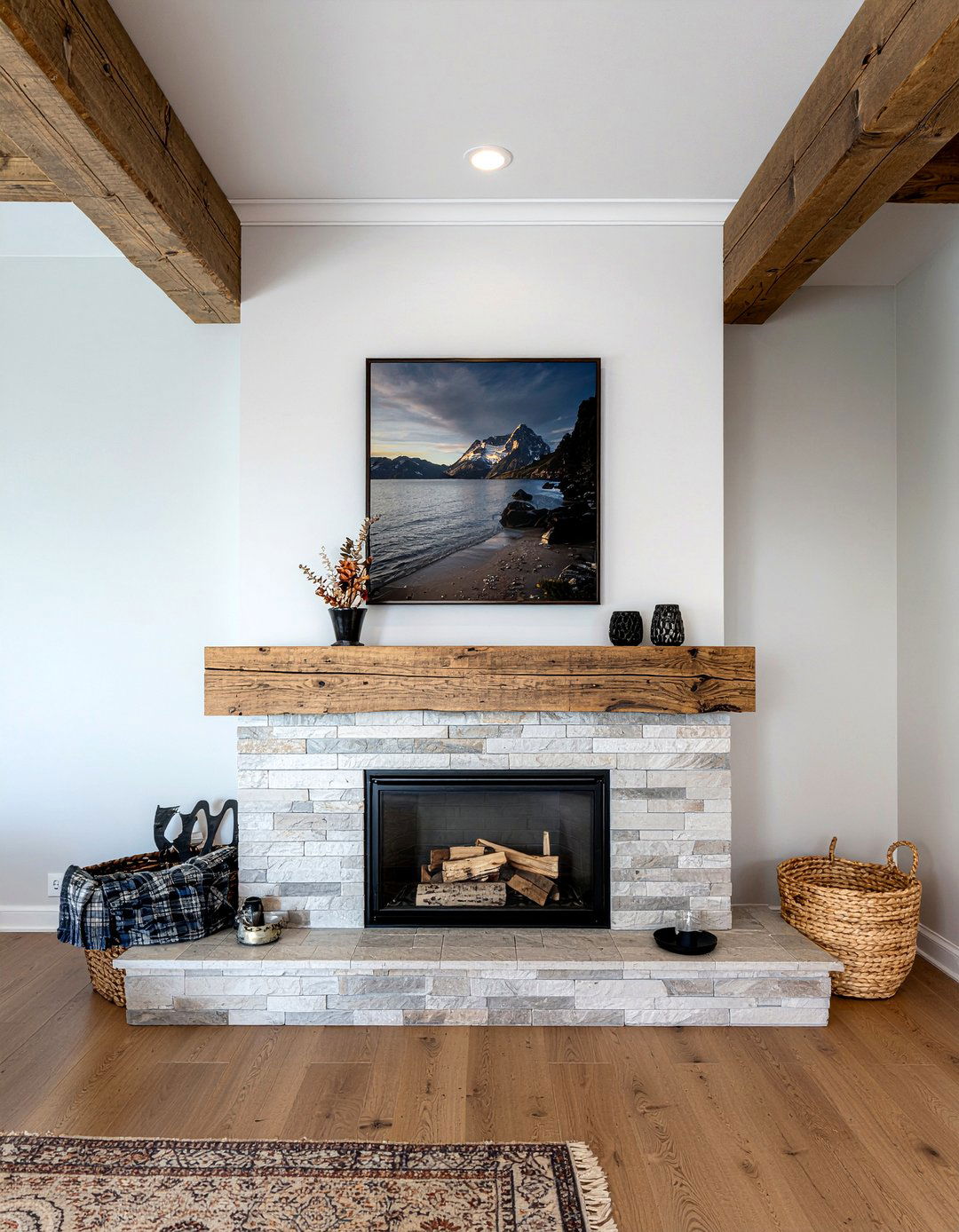 Wood Beam TV Niche - 30 living room tv niche ideas