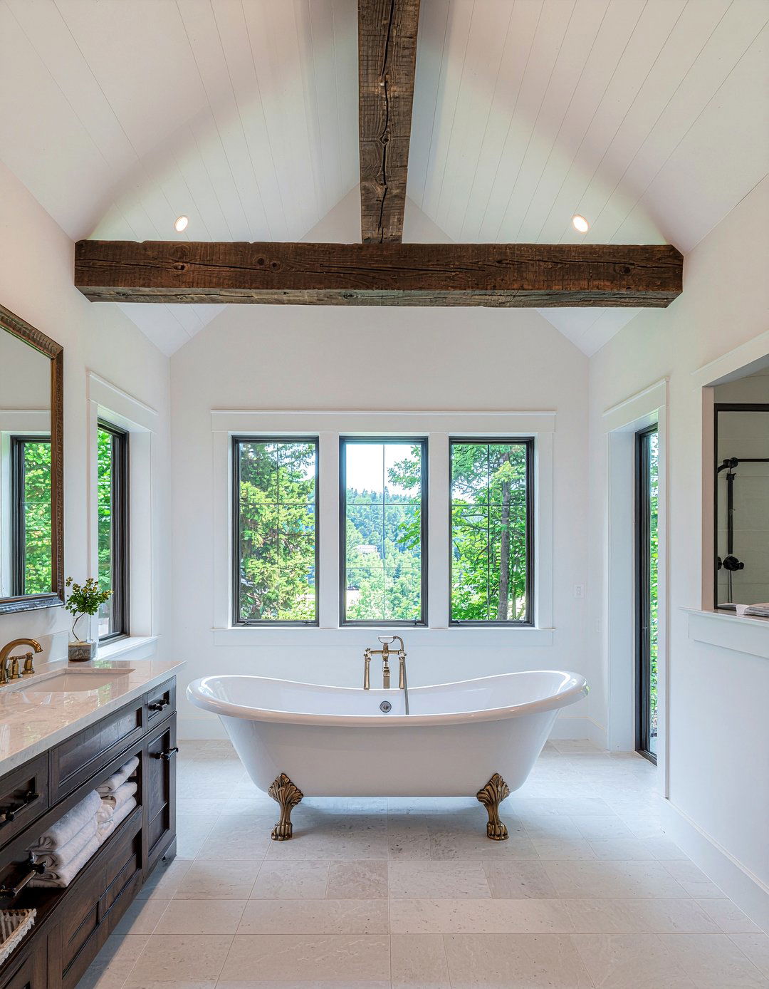 Wood Beamed Bathroom Ceiling - 30 bathroom millwork ideas