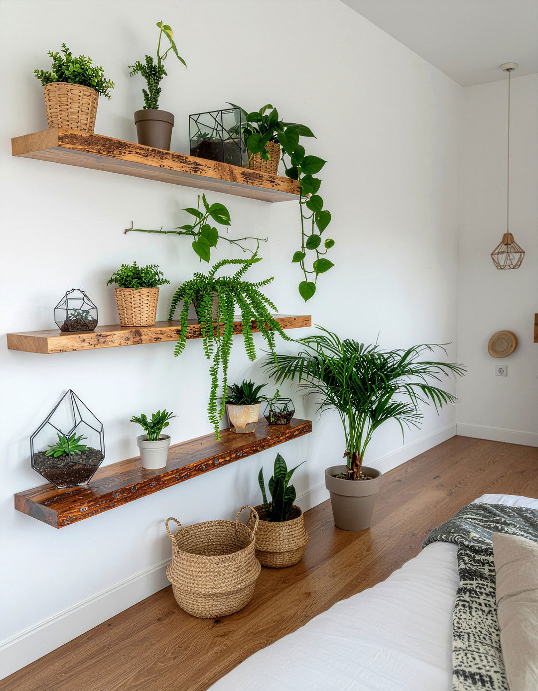 Wood Floating Shelves - 30 jungle bedroom ideas