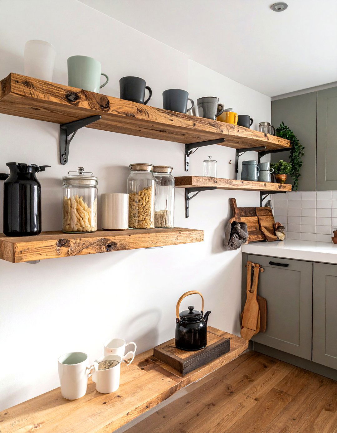 Wood Floating Shelves - 30 tiny kitchen ideas