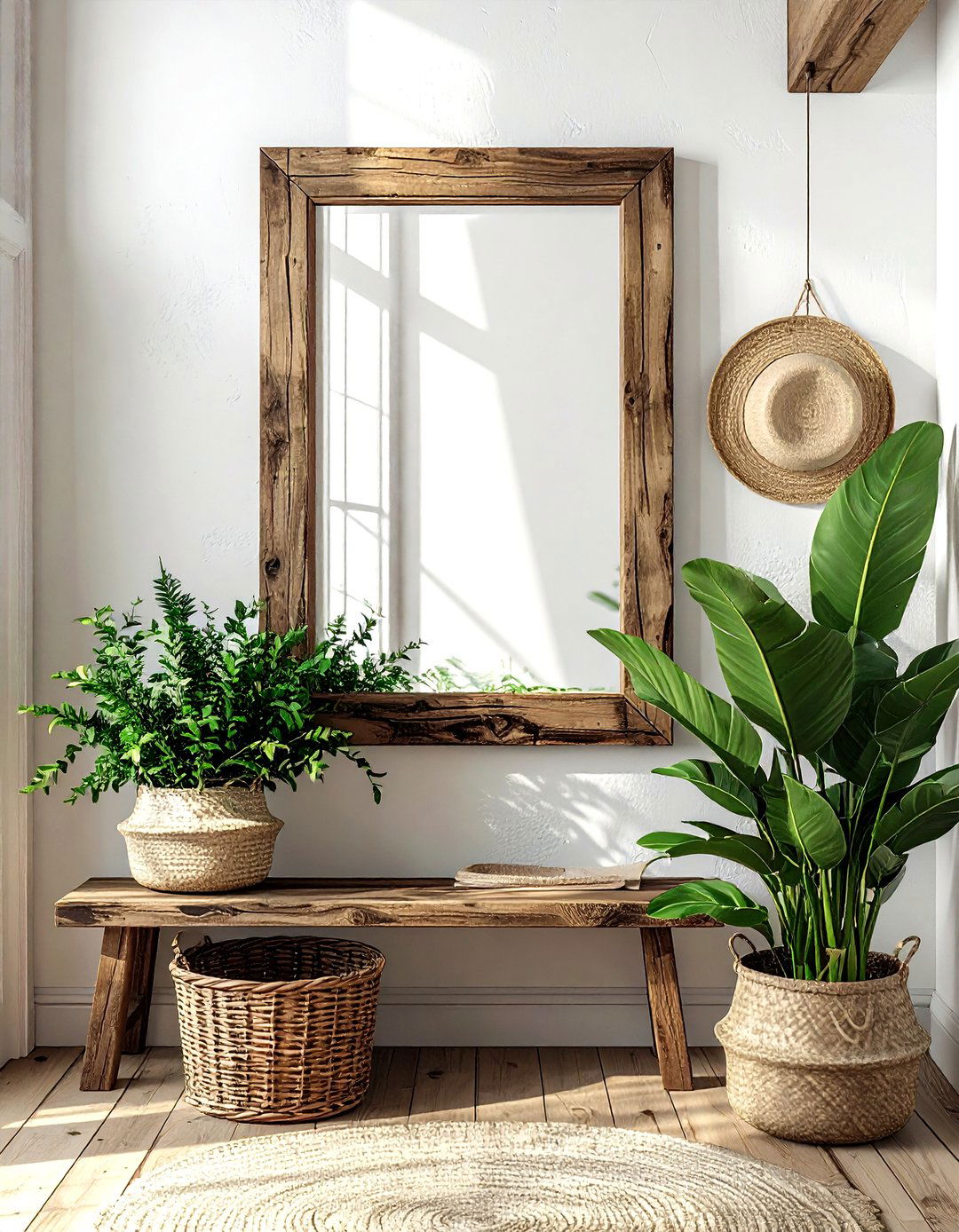 Wood Framed Rustic Mirror - 30 mirror decor ideas
