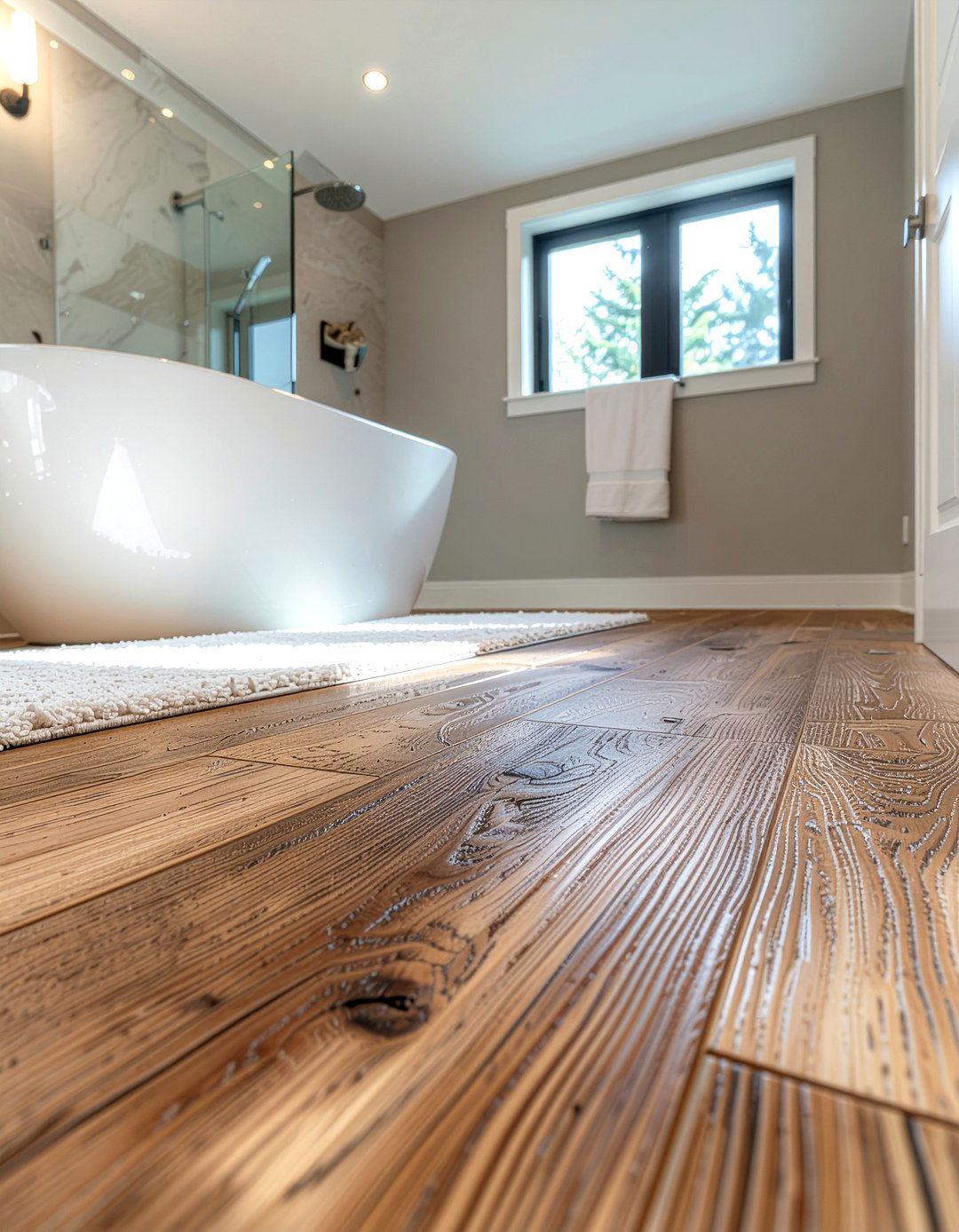 Wood Look Porcelain Plank - 30 bathroom floor statement ideas