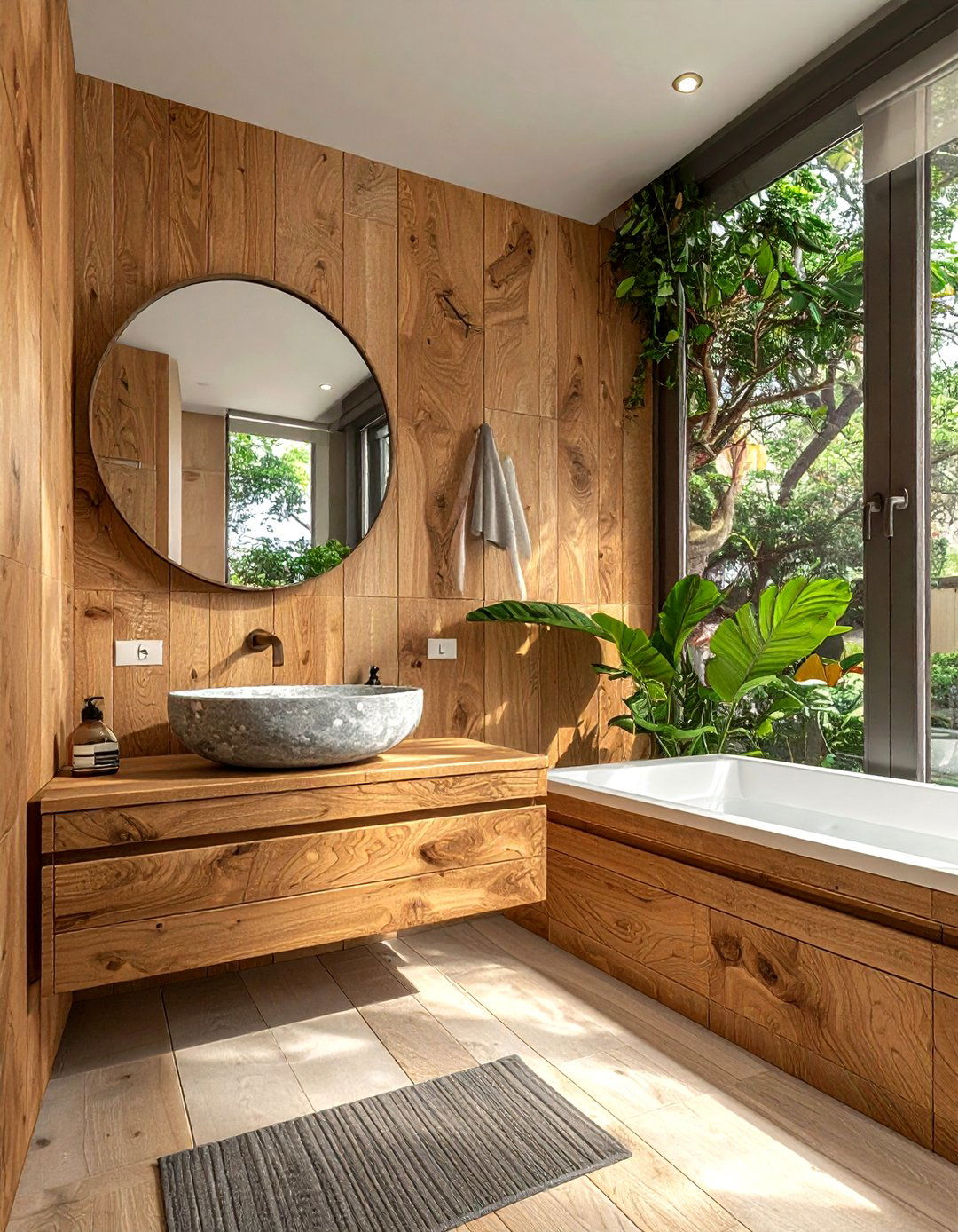 Wood Look Tile - 30 feature wall tile bathroom ideas