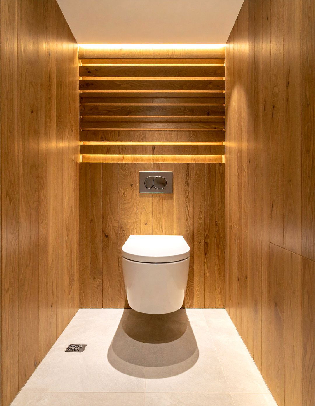 Wood Panel Wall - 30 wall-hung toilet ideas
