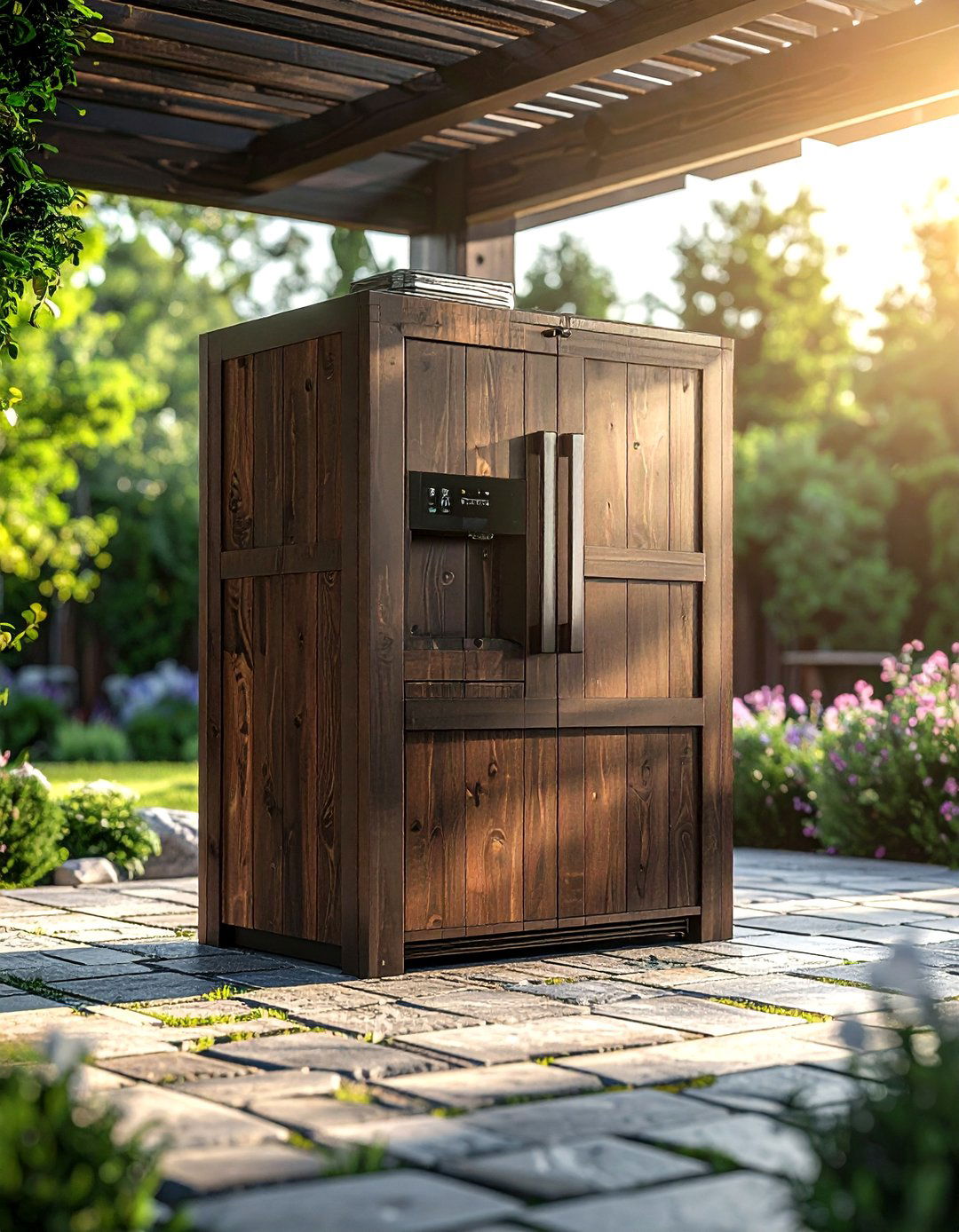 Wood Paneled Outdoor Refrigerator - 30 outdoor kitchen refrigerator ideas