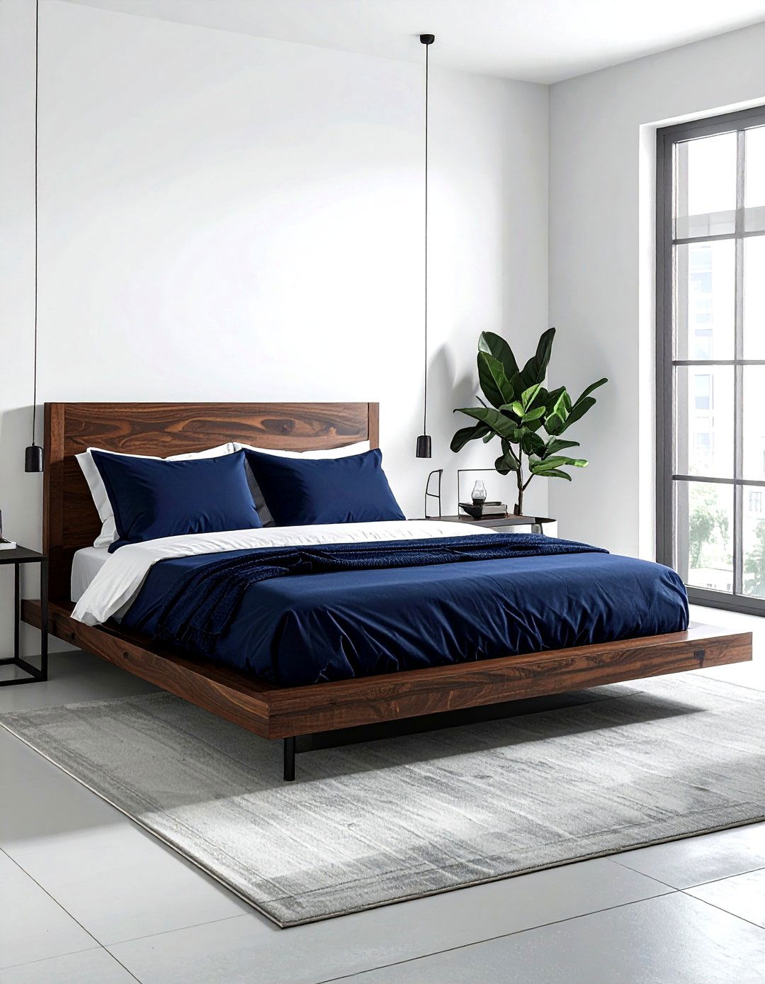 Wood Platform Bed Navy Bedding - 30 industrial navy bedroom ideas