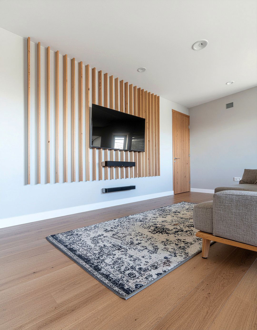 Wood Slat Acoustic Wall - 30 living room surround sound ideas