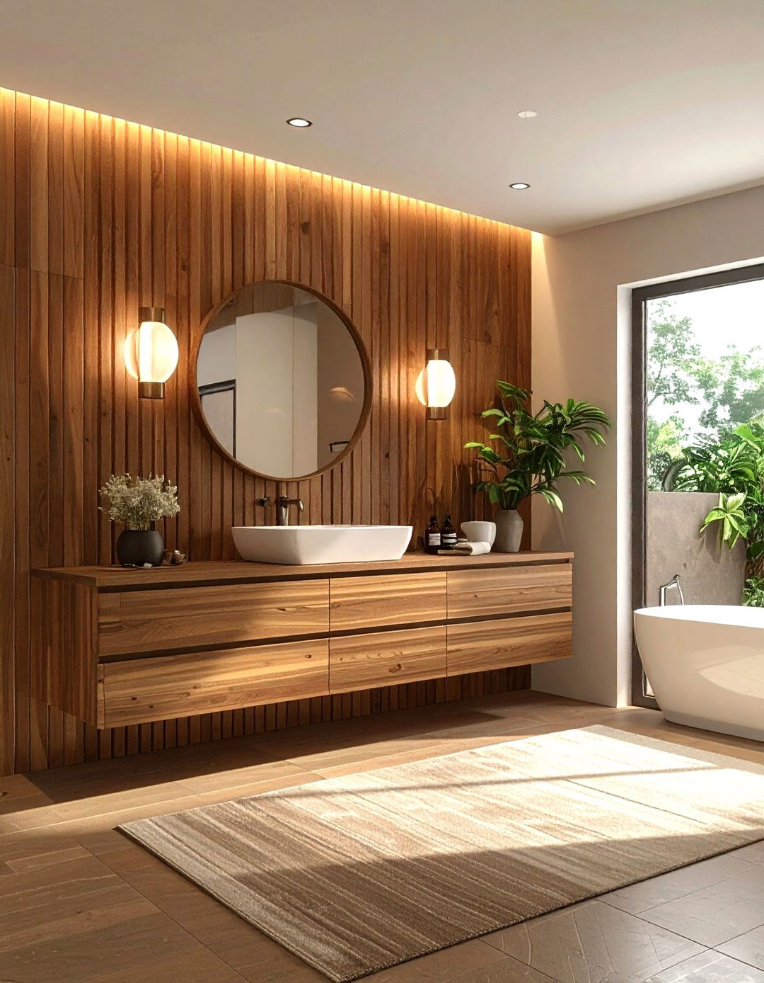 Wood Slat Bathroom - 30 warm brown bathroom ideas