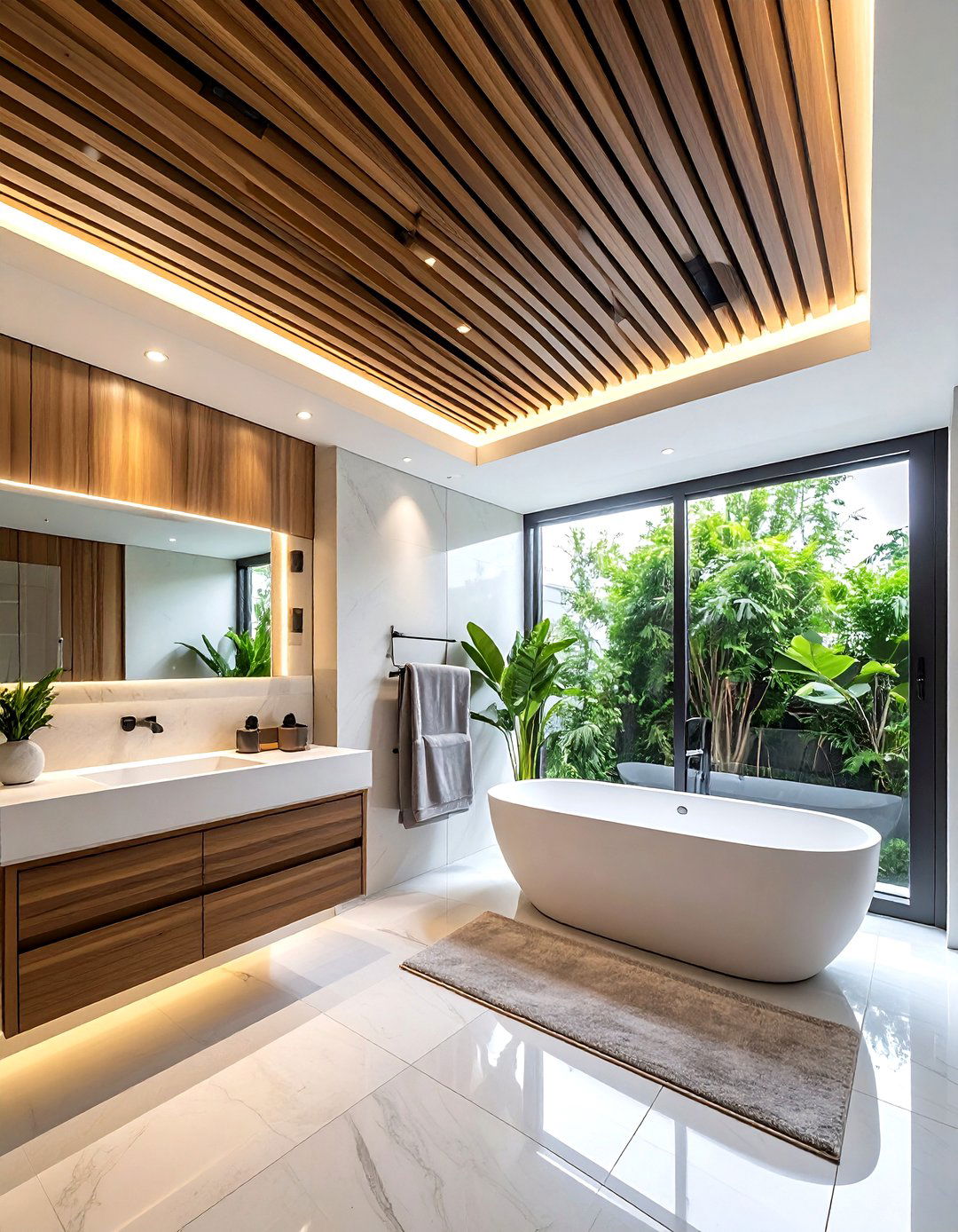 Wood Slat Ceiling - 30 wood bathroom ideas