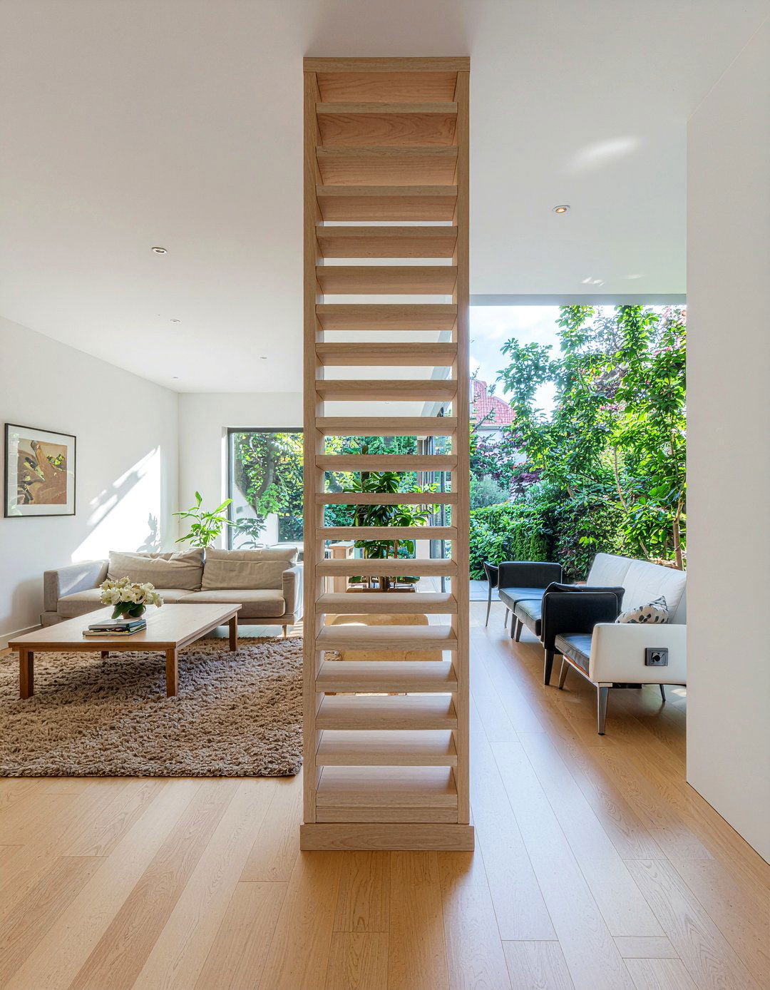 Wood Slat Column - 30 living room column ideas